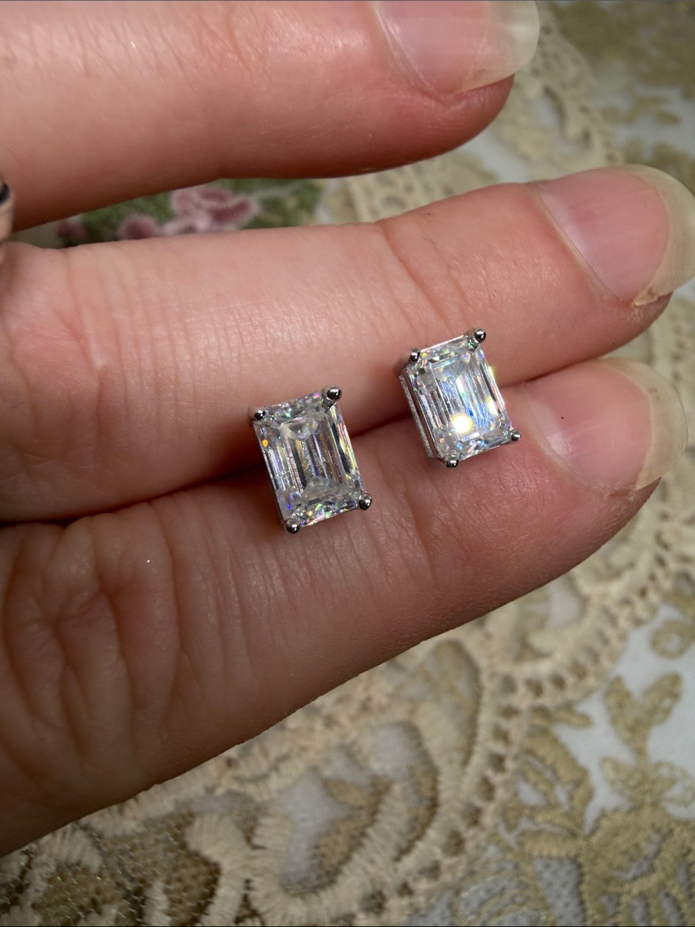 Certified 1 CT Emerald Cut Moissanite 925 Sterling Silver Stud Earrings